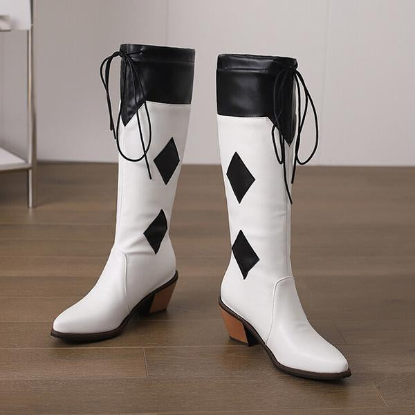 Women's Fashion Rhombus Stitching Chunky Heel Boots 52657212S