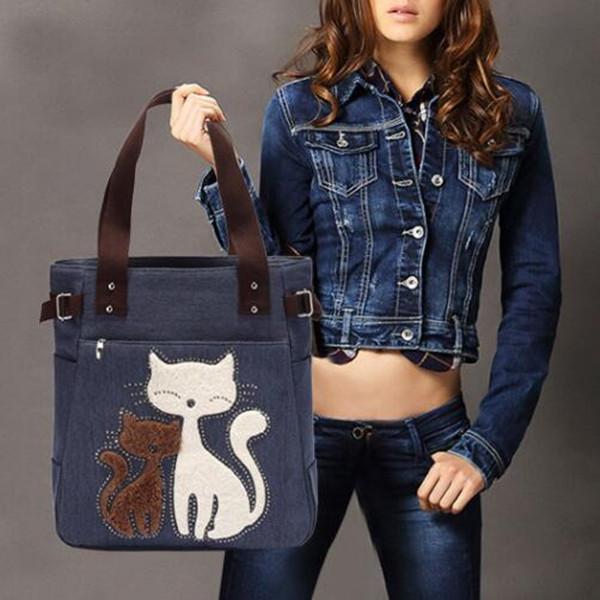 Casual Cute Cat Large Capacity Canvas Handbag Shoulder Bag