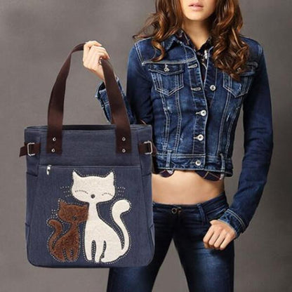 Casual Cute Cat Large Capacity Canvas Handbag Shoulder Bag
