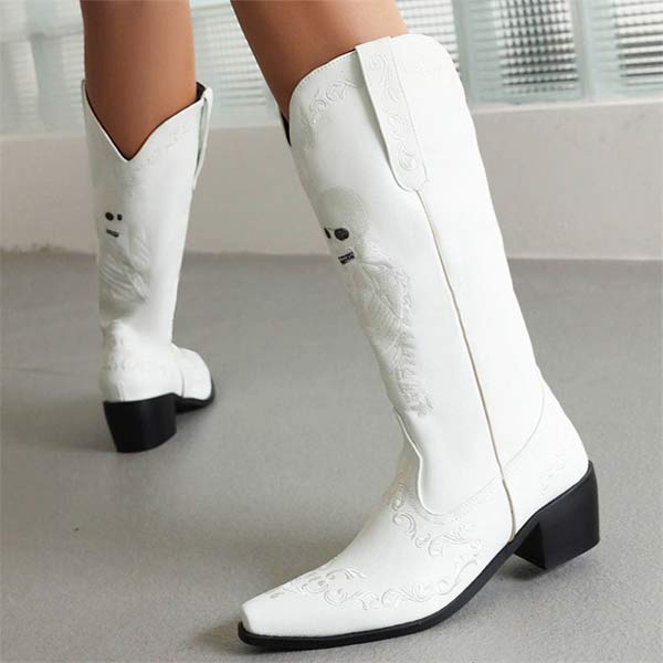 Women'S Embroidered High Block Heel Western Cowboy Boots 70475337C
