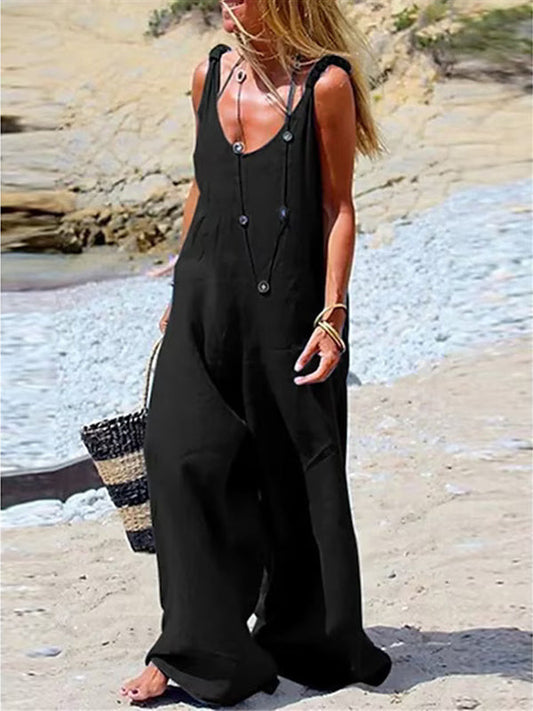 Women's Pockets V-neck Sleeveless Jumpsuit