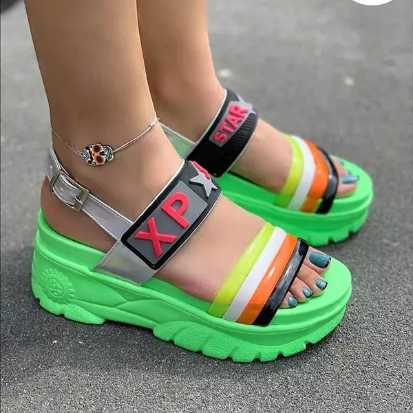 Cute Adjustable Buckle Multicolor Band Sandals