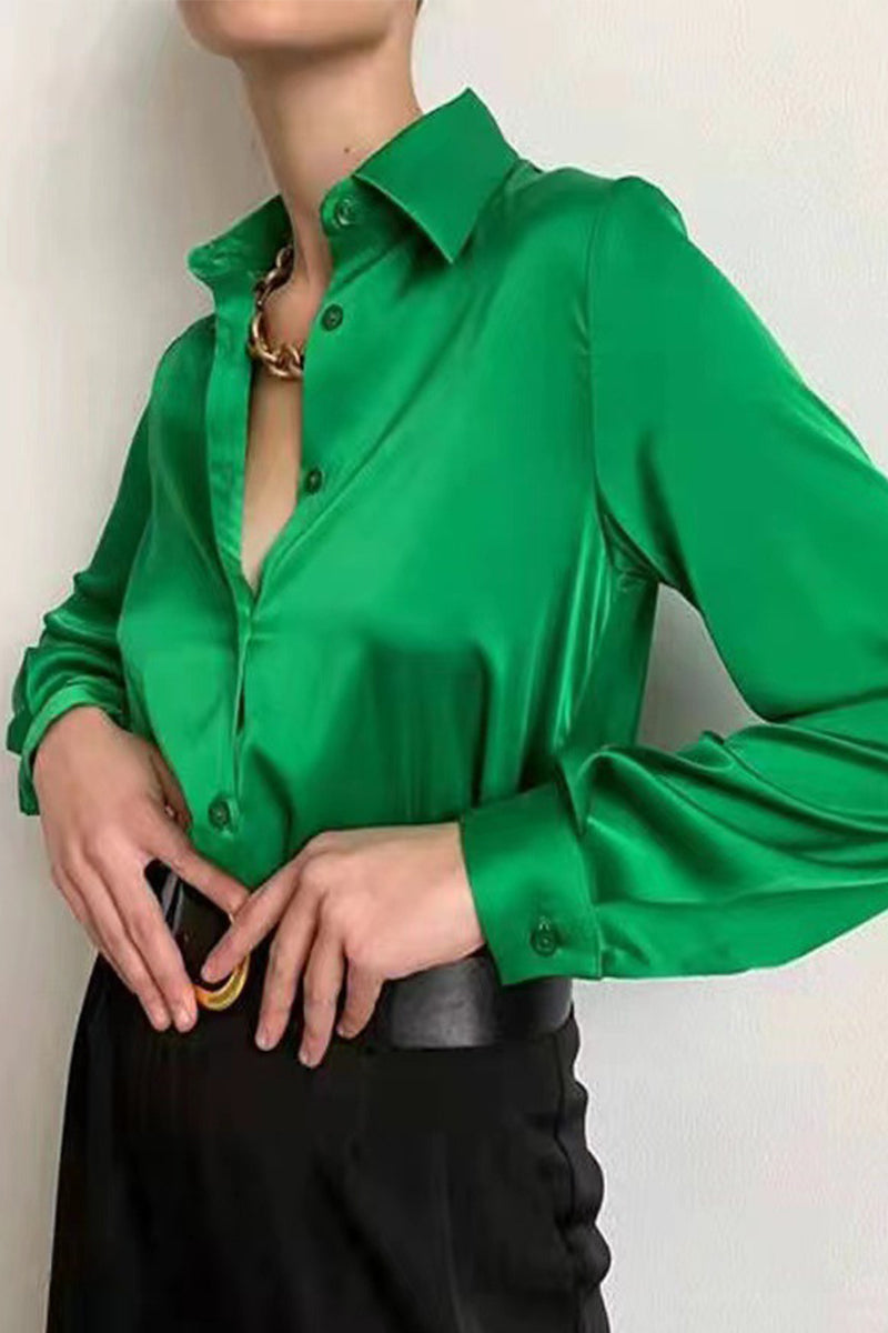 Celebrities Elegant Solid Make Old Buckle Solid Color Turndown Collar Blouses(4 Colors)