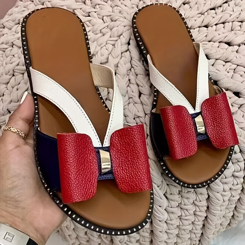 Women's Colorblock Bowknot Flat Slippers