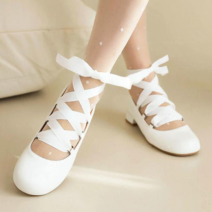 Women's Elegant Retro Square Toe Lace-up Flats 50657216C