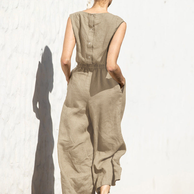 High Waist Sleeveless Loose Jumpsuit