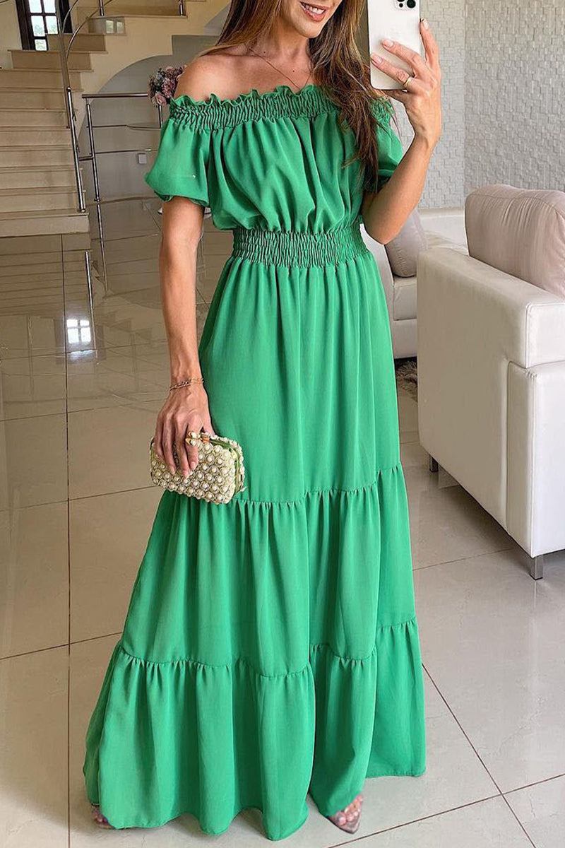 Sexy Elegant Solid Solid Color Off the Shoulder Waist Skirt Dresses