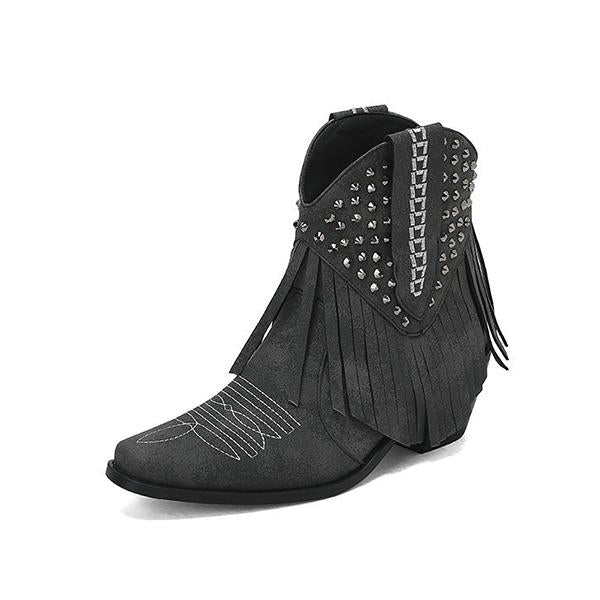 Women's Fashion Tassel Rhinestone Chunky Heel Booties 85018245S