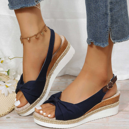 Peep Toe Slingback Wedge Sandals with Ankle Buckle Strap for Women