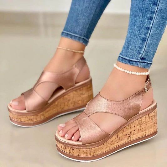 Women's Elegant Casual Daily Adjusting Buckle Wedge Heel Sandals