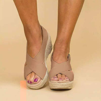 Women'S Hemp Woven Platform Wedge Sandals 73059625C