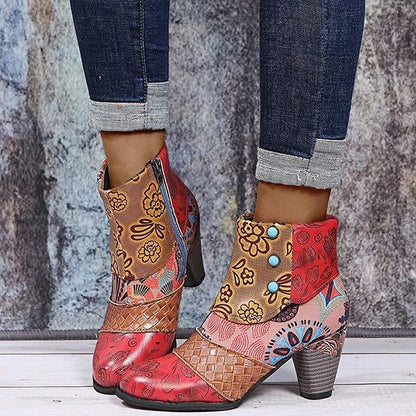 Women'S High Heel Block Heel Print Ankle Boots 98466130