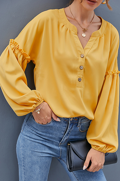 Casual Solid Buckle Stringy Selvedge V Neck Tops