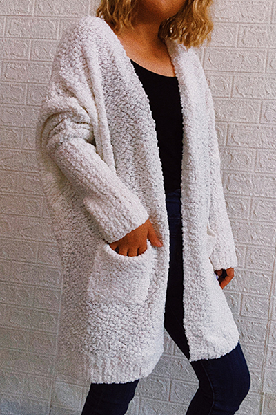 Casual Solid Split Joint Pocket V Neck Outerwear Sweater