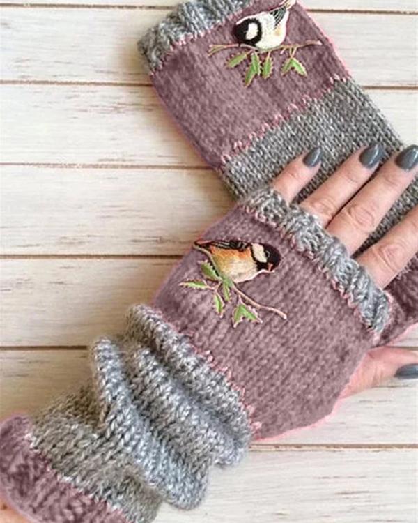 Autumn Winter Casual Basic Flora Knitted Gloves