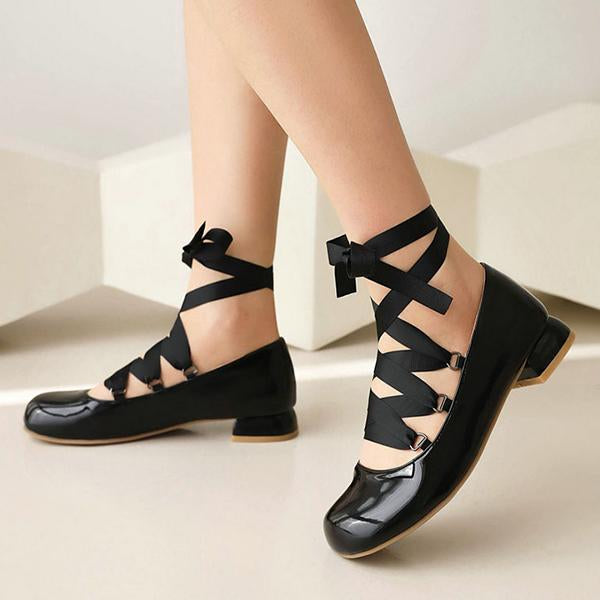 Women's Elegant Retro Square Toe Lace-up Flats 50657216C