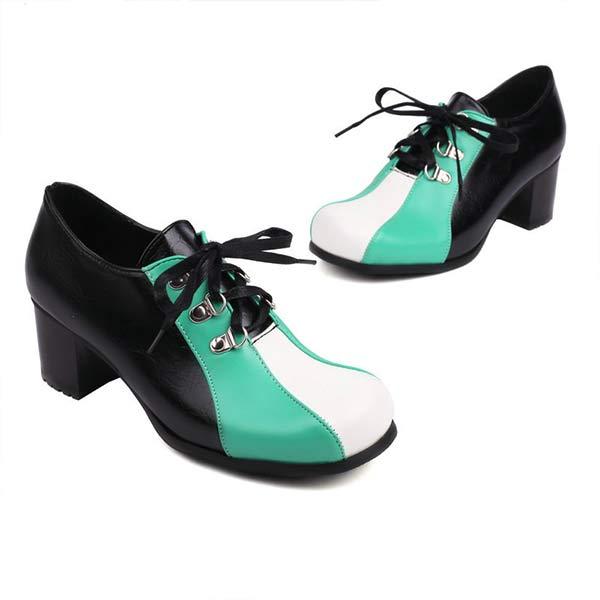 Women'S Lace-Up Chunky Heel Color Block High Heels 90673239C