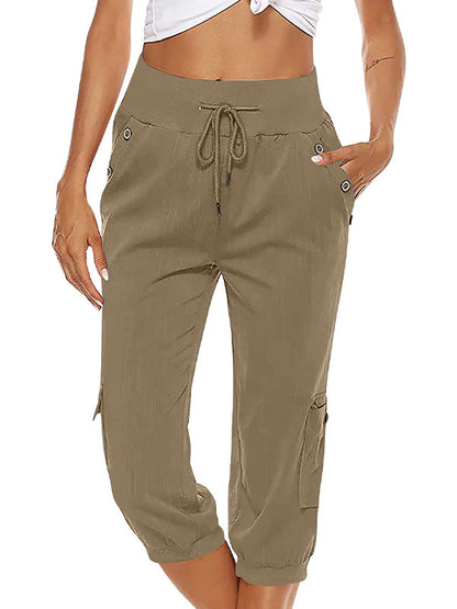 Women's Drawstring Cargo Pants Elastic Waist Casual Capri