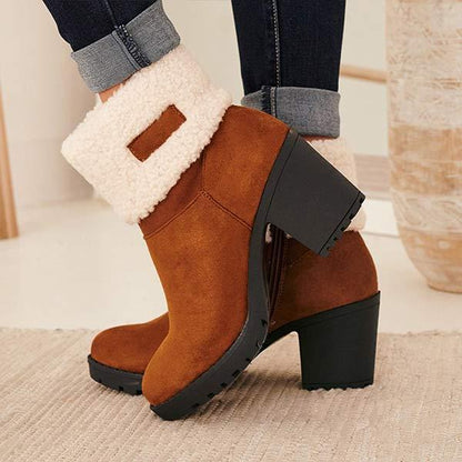 Women'S High Heel Chunky Heel Martin Boots Plus Fleece Warm Wool Short Boots 44151468C