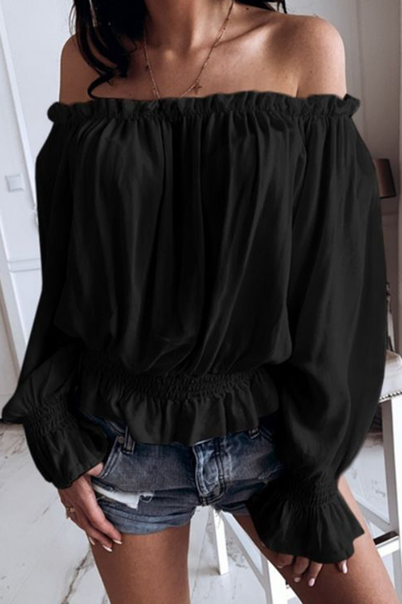 Casual Solid Mesh Off the Shoulder Tops