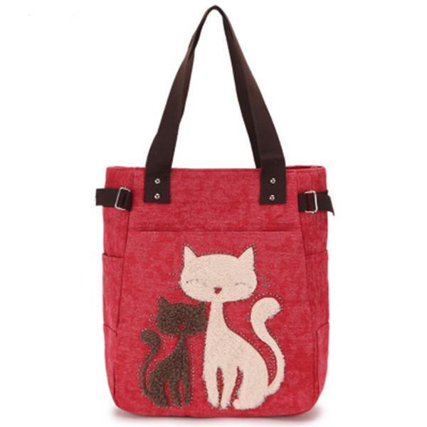 Casual Cute Cat Large Capacity Canvas Handbag Shoulder Bag