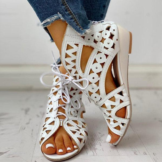 Women's Lace-up Hollow Wedge Sandals