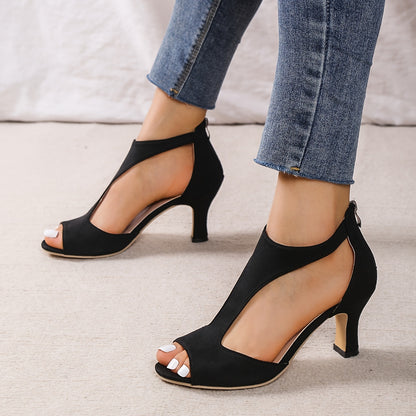 Chunky Heel Black Peep Toe Sandals for Women: High Fashion Footwear