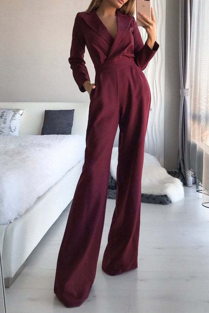 Fashion Elegant Turndown Collar Straight Jumpsuits(3 Colors)