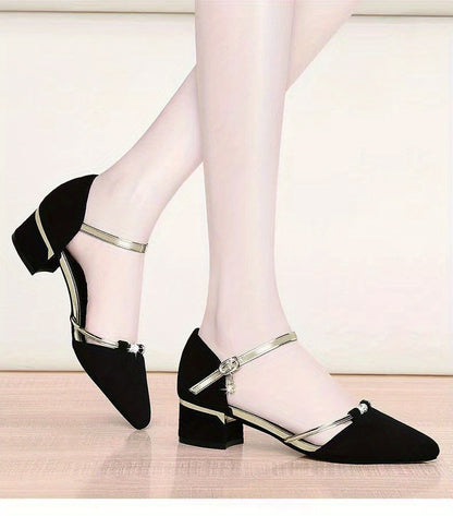 Black Buckle Strap Heels - Comfortable Women's D'Orsay Shoes