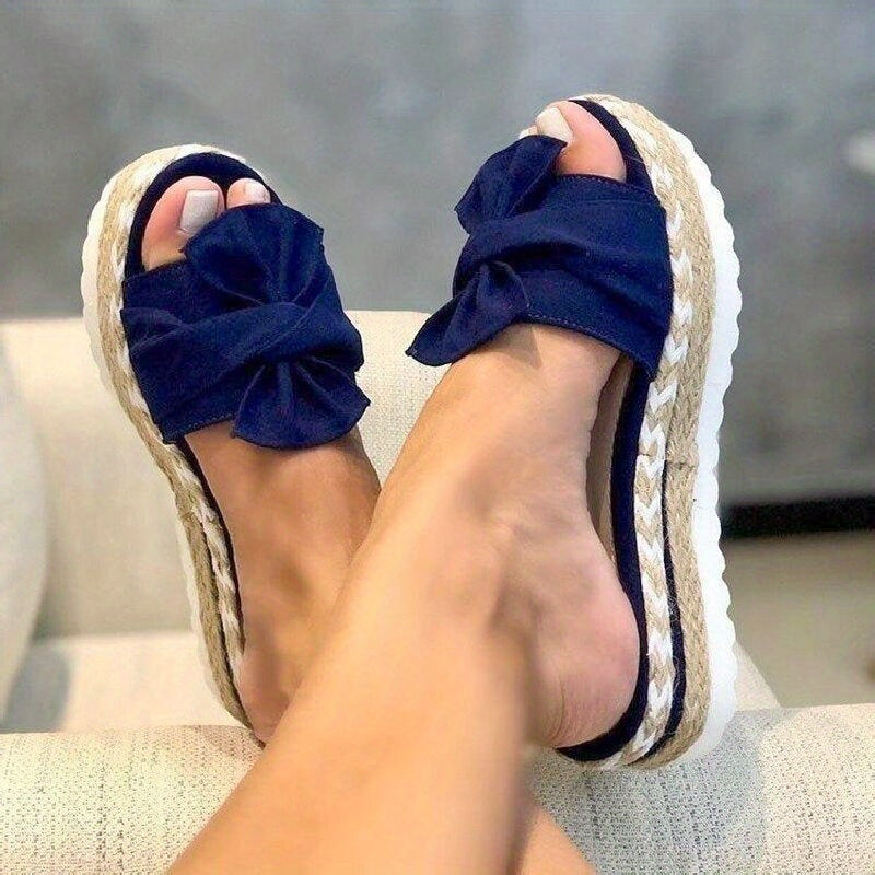 Anti-Skid Women's Platform Espadrilles with Open-Toe Bow Detailing