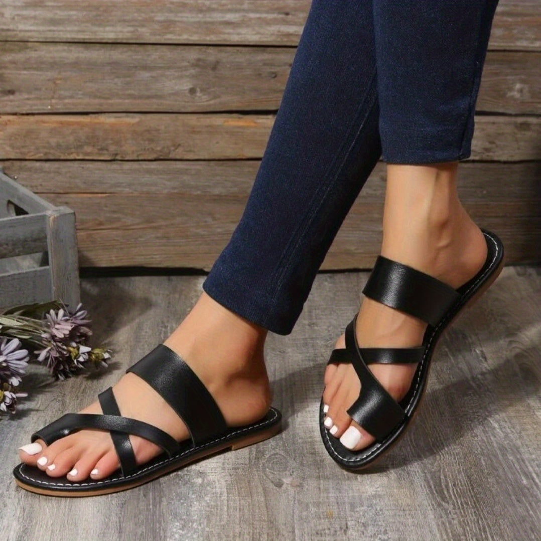 Women's Toe Loop Cross Strap Flat Slippers