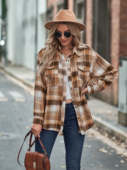 Lapel Long Sleeve Casual Check Shirt