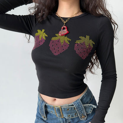 Strawberry Trio Longsleeve Shirt ~ HANDMADE