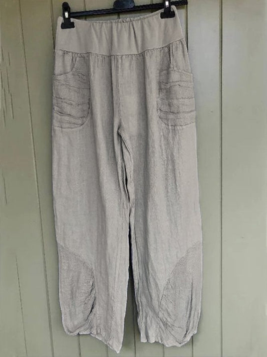 Casual Pockets Stitching Linen Pants