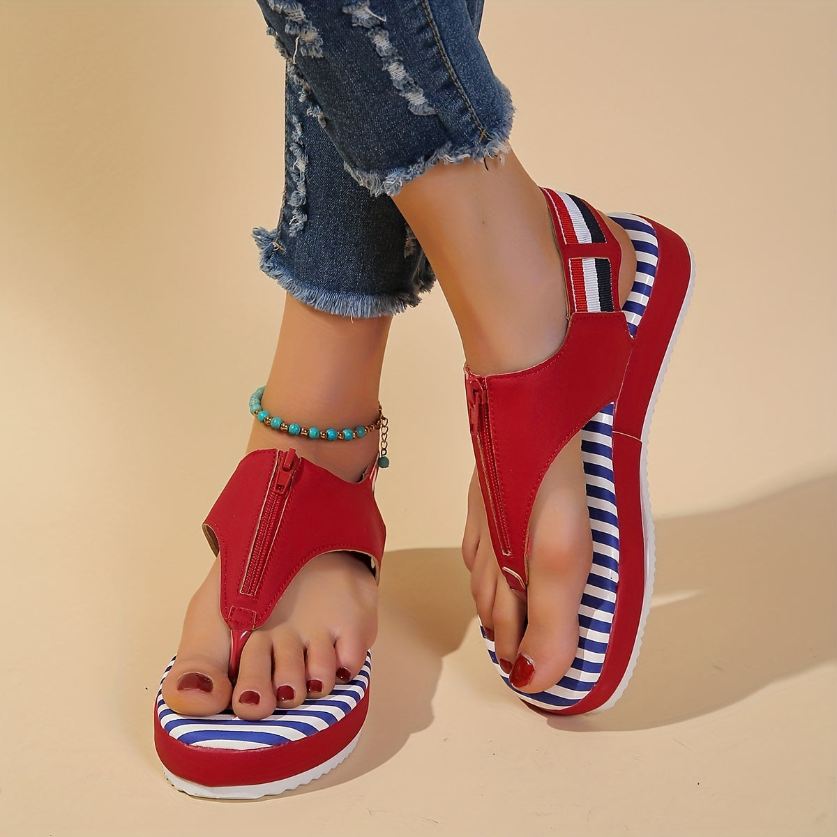 Open Toe Striped Sandals for Women