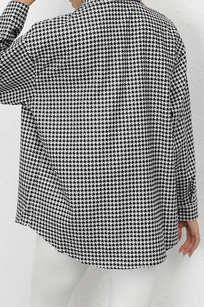 Casual Plaid Split Joint Buckle Turndown Collar Tops