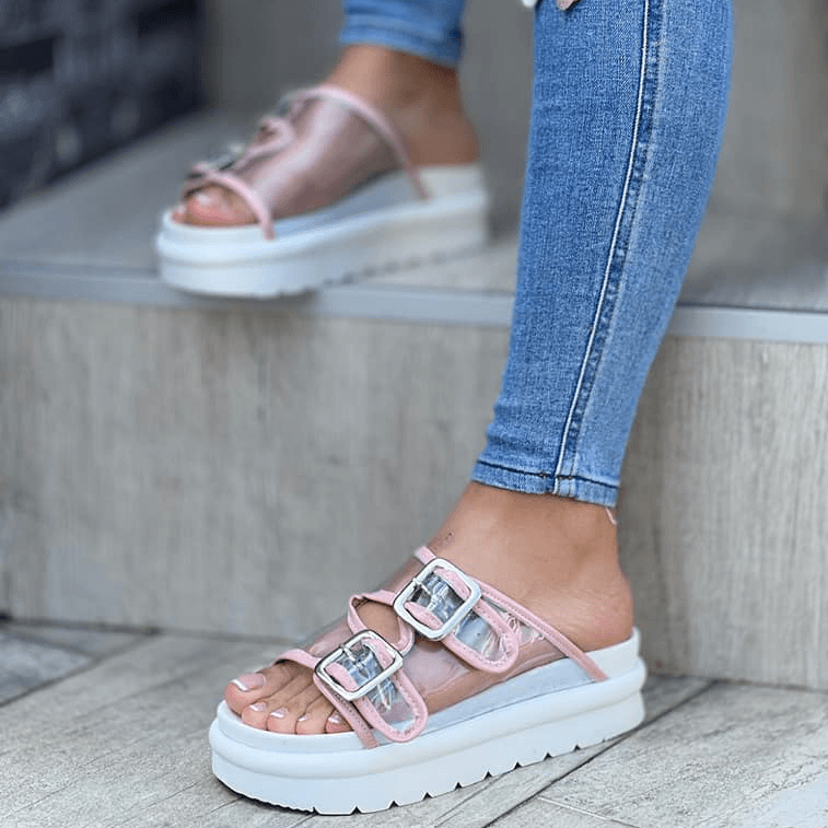 Flip Flop Hollow Slip-On Wedge Heel Summer Patchwork Slippers