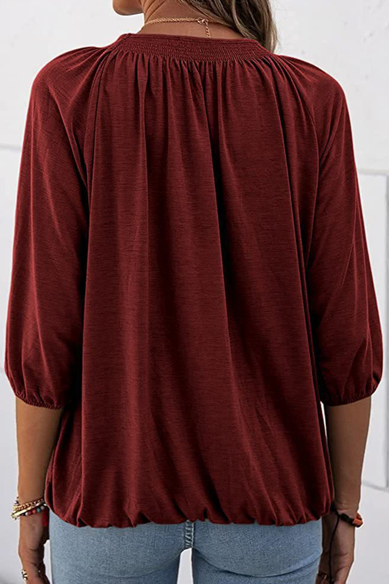 Casual Solid Split Joint O Neck Tops(7 colors)