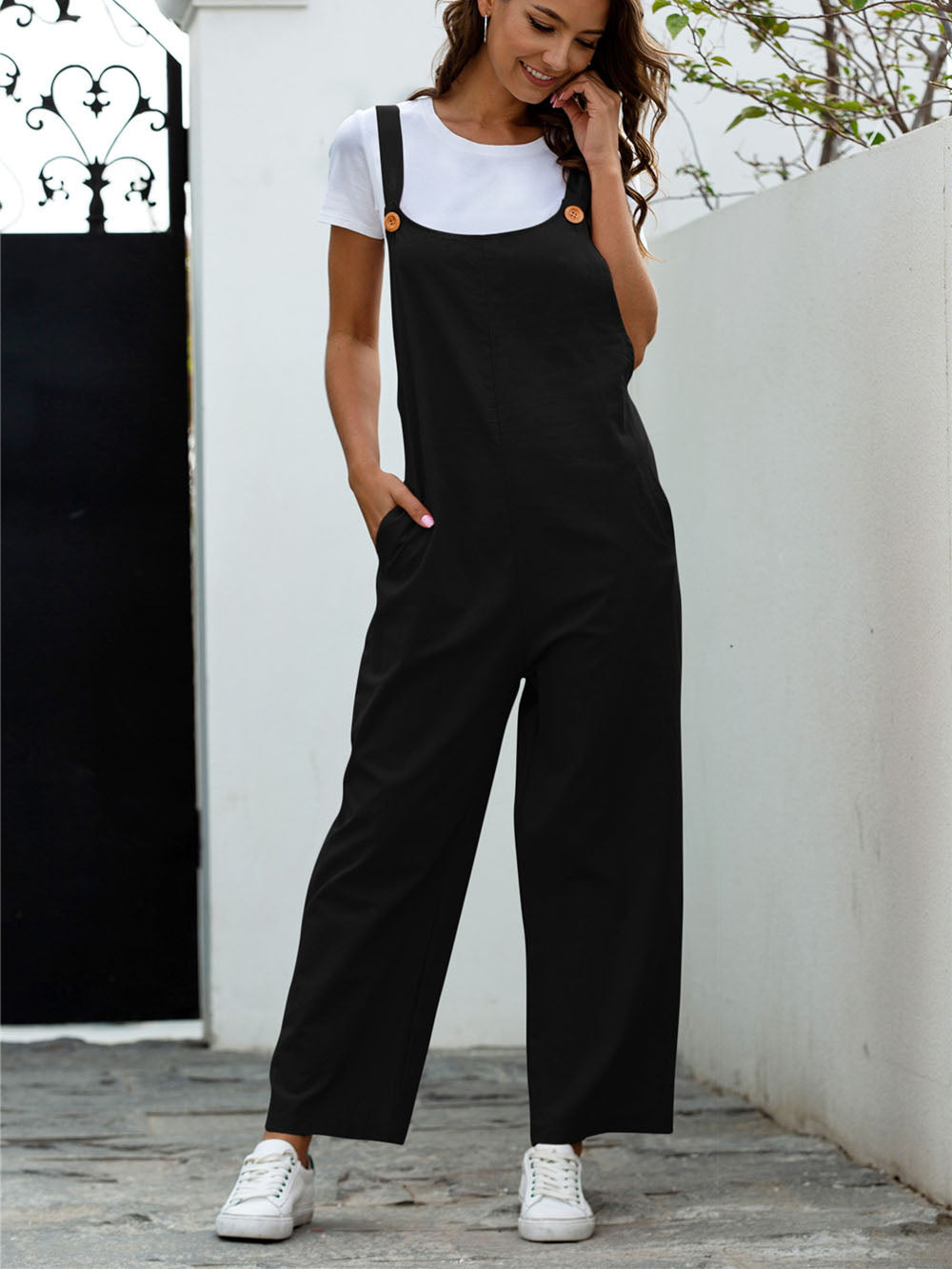 Sleeveless Square Neck Side Pocket Jumpsuits