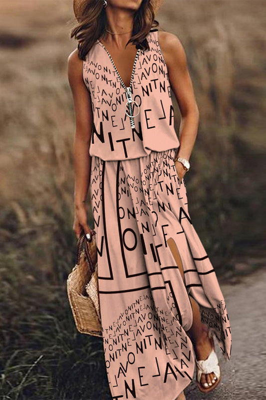 Casual Street Letter Zipper V Neck Vest Dress Dresses