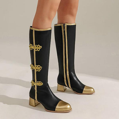 Women's Fashion Gold Side Zipper Knee Boots 77584196S