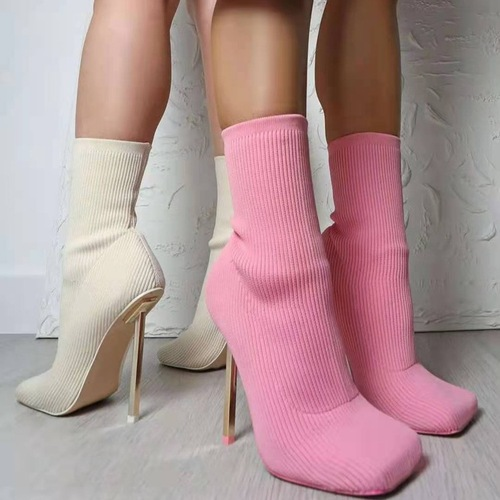 Square Toe Sexy Stiletto Knit Socks Boots