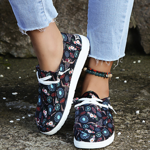 Multicolor Floral Canvas Casual Shoes