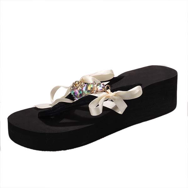 Women'S Flip Flops Bow Knot Wedge Flip Flop Beach Sandals 61452652C