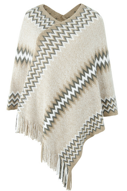 Casual Print Tassel O Neck Outerwear