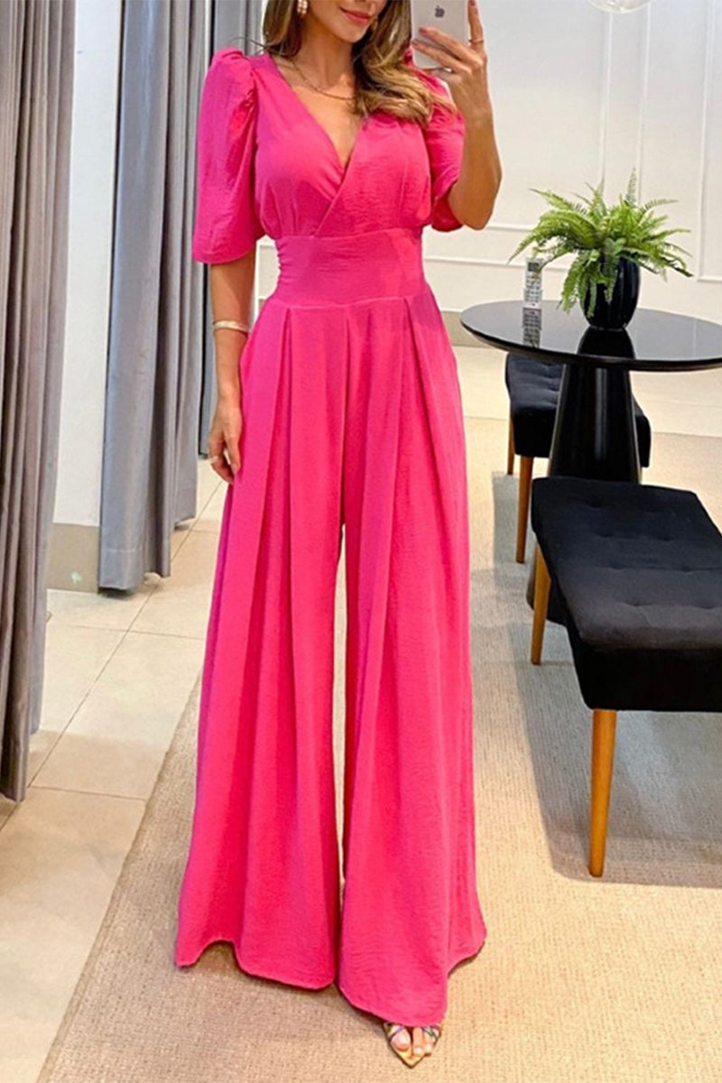 Casual Solid Color V Neck Jumpsuits(3 Colors)