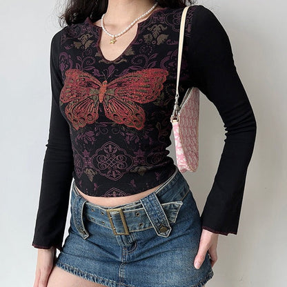 Y2K Butterfly Print Top ~ HANDMADE