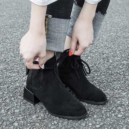 Women's Fashion Lace-Up Bow Chunky Heel Booties 16335821S