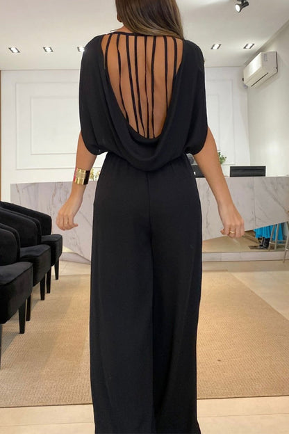 Casual Street Solid Solid Color O Neck Loose Jumpsuits