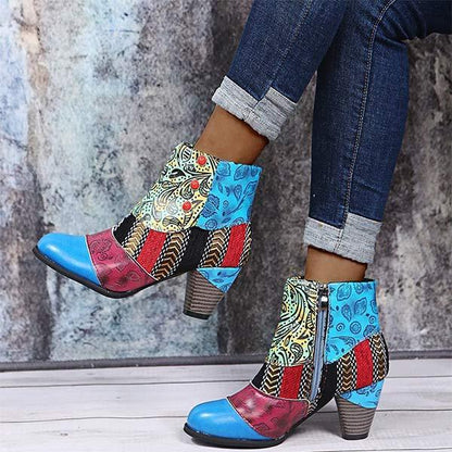 Women'S High Heel Block Heel Print Ankle Boots 98466130